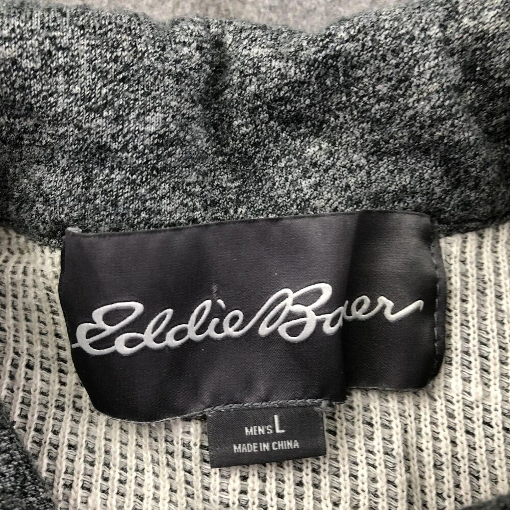 Eddie Bauer Sweater Mens Large Gray Henley Collar Thermal Knit Pullover Pockets - Picture 5 of 9